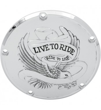 CLUTCH DERBY COVER  EAGLE SPIRIT LIVE TO RIDE CHROME  for HARLEY DAVIDSON TWIN CAM '99-'15