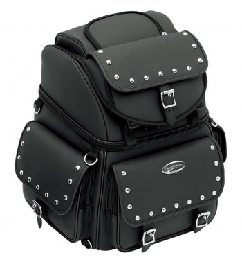 BAG BIG TRAVEL CASE LEATHER COMBINATION BR3400EX/S DELUXE STUDDED FOR CUSTOM MOTORCYCLE AND HARLEY DAVIDSON