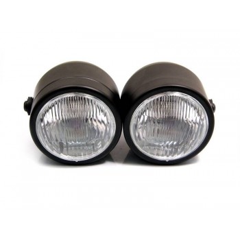HEADLIGHT MATT BLACK TWIN ROUND EU APPROVED 218 MM FOR CUSTOM MOTORCYCLE AND HARLEY DAVIDSON