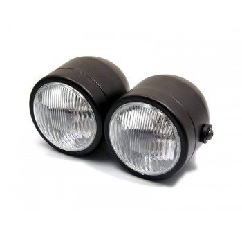 HEADLIGHT MATT BLACK TWIN ROUND EU APPROVED 218 MM FOR CUSTOM MOTORCYCLE AND HARLEY DAVIDSON