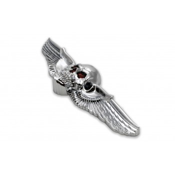 ORNAMENTO FREGIO TESCHIO FLYING SKULL  PER PORTATARGA MOTO CUSTOM E HARLEY