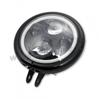 GLOSS BLACK HEADLIGHT ASSEMBLY LED FRONT HALO RING EU APPROVED 155 MM BATES FOR MOTORCYCLE