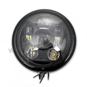 GLOSS BLACK HEADLIGHT ASSEMBLY SIX LED FRONT EU APPROVED 155 MM BATES FOR MOTORCYCLE
