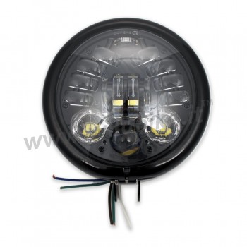 GLOSS BLACK HEADLIGHT ASSEMBLY LED FRONT MULTIFUNCTION EU APPROVED 155 MM BATES FOR MOTORCYCLE