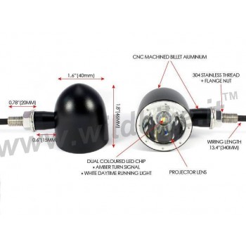 INDICATEURS BULLET AVANT NOIR CREE À LED MULTIFONCTION POUR MOTO CUSTOM ET HARLEY DAVIDSON