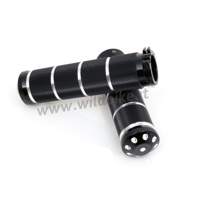 BLACK DELUXE KNURLED ALUMINIUM GRIPS FOR HARLEY DAVIDSON