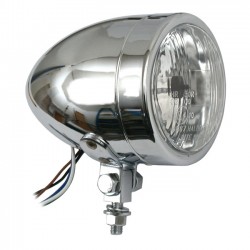 CHROME HEADLIGHT LONG BULLET EU APPROVED 105 MM CUSTOM MOTORCYCLE AND HARLEY DAVIDSON