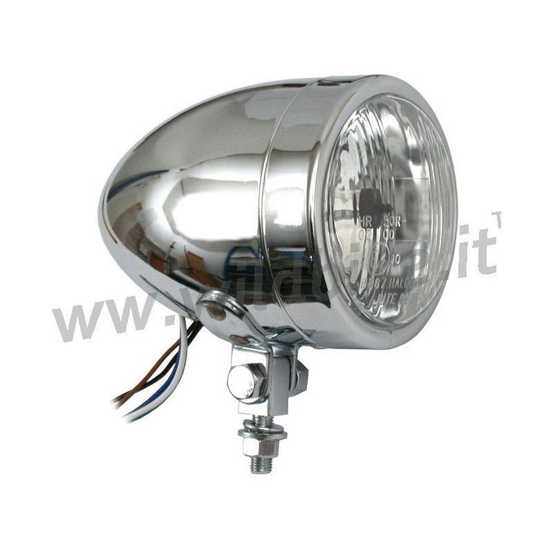 CHROME HEADLIGHT LONG BULLET EU APPROVED 105 MM CUSTOM MOTORCYCLE AND HARLEY DAVIDSON