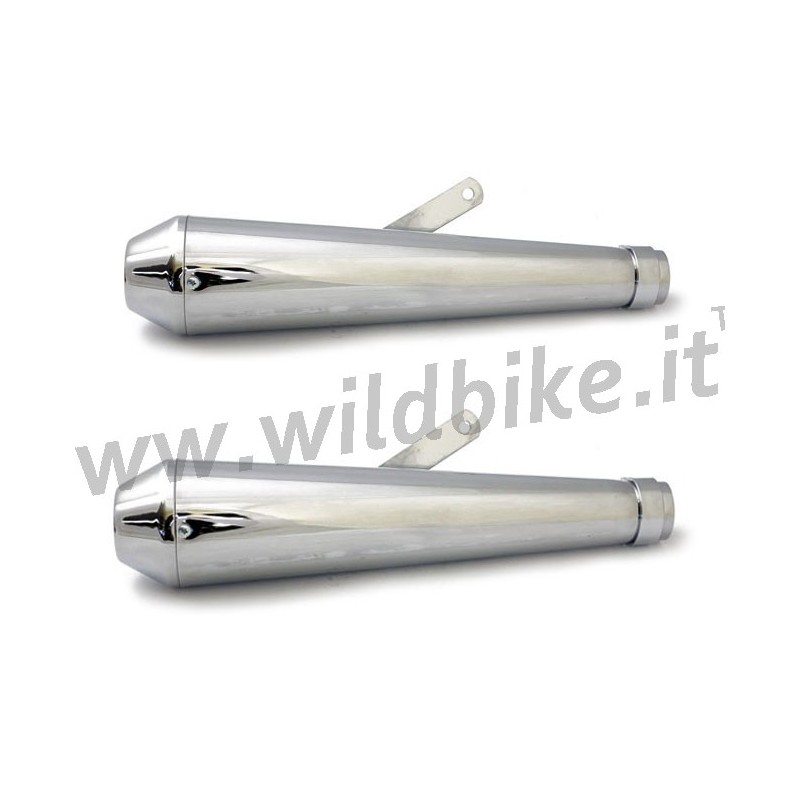 UNIVERSAL EXHAUSTS MUFFLERS SET SLIP-ON MEGATON 43 CM CHROME FOR MOTORCYCLES