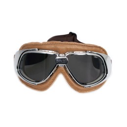 GOGGLES VINTAGE MOTORCYCLE BANDIT CLASSIC BROWN LEATHER LENS SMOKE GRAY