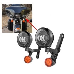 BLACK LED BRACKETS AND AUXILIARY HEADLIGHTS KIT FOR HARLEY DAVIDSON FLH TOURING 97-21