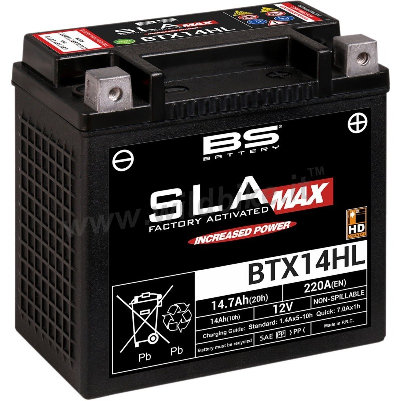 BATTERY HIGH PERFORMANCE AGM BS BTX14HL SLA-MAX HARLEY DAVIDSON XL SPORTSTER 04-21