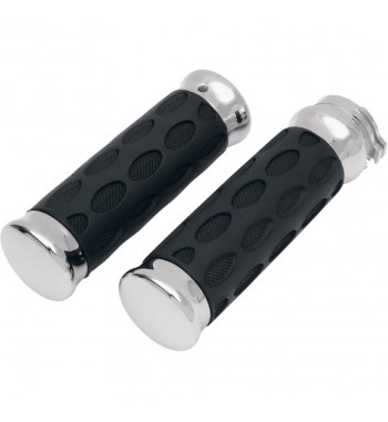 GRIPS CUSTOM RUBBER BLACK WITH END CAP CHROME FOR HARLEY DAVIDSON