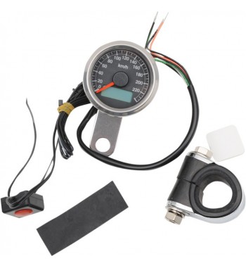 elektronischer Tachometer mini 220 km/h 47,5 mm. schwarz custom motorrad und harley