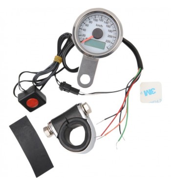 elektronischer Tachometer mini 220 km/h 47,5 mm. WEISS custom motorrad und harley