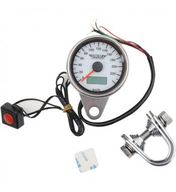 elektronischer Tachometer mini 220 km/h 61 mm. weiss custom motorrad und harley
